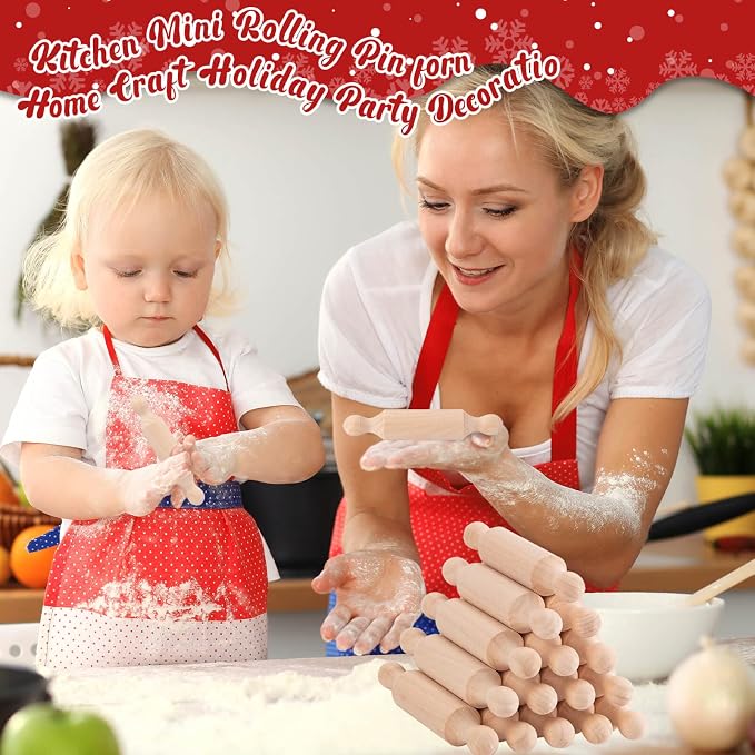 45Pcs Wooden Mini Rolling Pin Long Kitchen Baking Small Dough Rolling Pin for Children Fondant Pastry Pizza Crafting and Imaginative Play for Halloween and Christmas