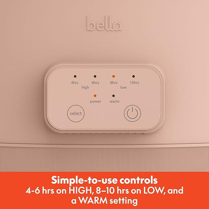 bella 6.0 Qt Programmable Slow Cooker, Ceramic Nonstick Coating, Adjustable Temperature & Cooking Times, Dishwasher Safe Stoneware Pot & Tempered Glass Lid, Tangle Free Cord Wrap, Blossom