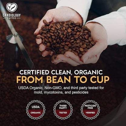 Cardiology Coffee – Whole Bean Coffee – USDA Certified Organic, Mold Free 12oz Premium Light Roast Organic Coffee Beans with Antioxidant Benefits – Perfect for Heart Healthy Lifestyle