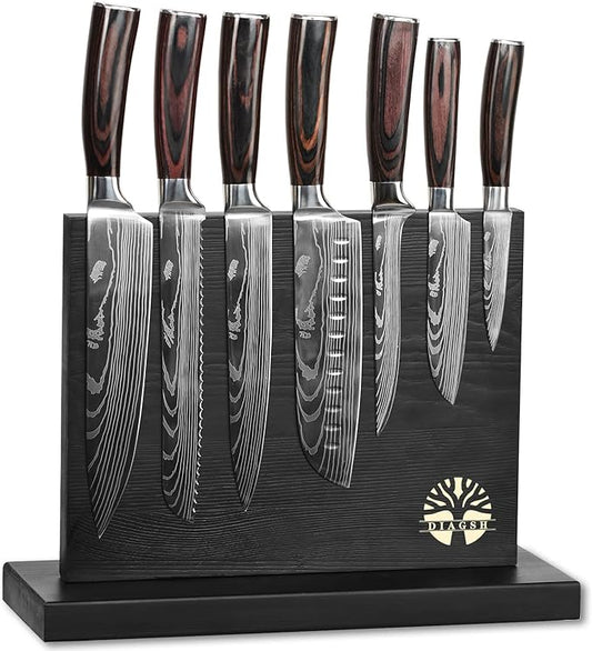 7-Piece Kitchen Knife Set with Magnetic Block - High Carbon Stainless Steel, Hand-Forged, Dishwasher Safe - Professional Knives Set with Block, Versatile Knife Sets for Kitchen