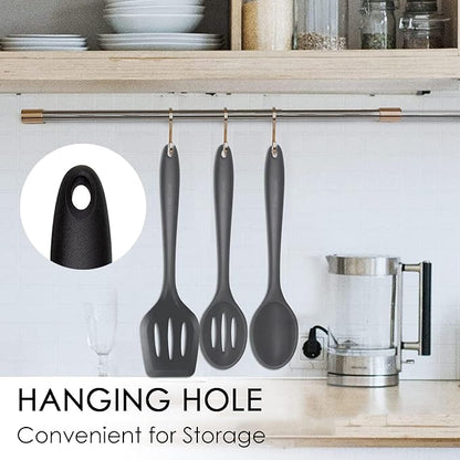 Silicone Nonstick Utensils, Set of 3, Black, Silicone Cooking Utensils Set, Turner/Spatula and Spoons - Heat Resistant, Nonstick Cookware, Dishwasher Safe