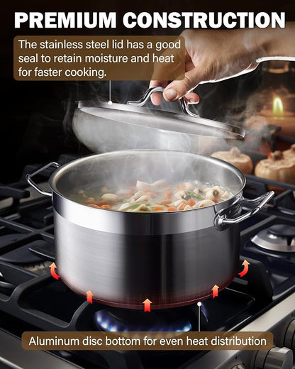 Cooks Standard Professional 9 Quart Stainless Steel Stock Pot, Dutch Oven Pot with Lid, Stockpot with Lid for Pasta, Soup, Spaghetti, Oven Safe, Dishwasher Safe, Cookware for Canning, Simmer