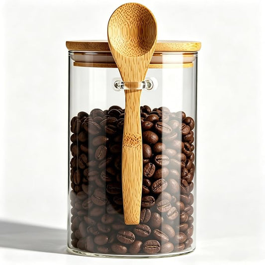 Airtight Glass Jar With Bamboo Lid And Spoon, 15oz Glass Canisters With Lid For Spice Beans Tea, Sealed Sugar Container, Glass Coffee Containers, Food Jar Canister, Kitchen Accessories (1pcs)
