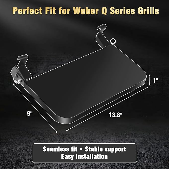 Uniflasy Folding Front Shelf for Weber Q 2800N Grill Prep Side Table for Weber Q1200 Q1000 Q2000 Q2200 Q3000, Steel Foldable Grill Shelf for Weber Q Grill Parts Accessories 60 lbs Support