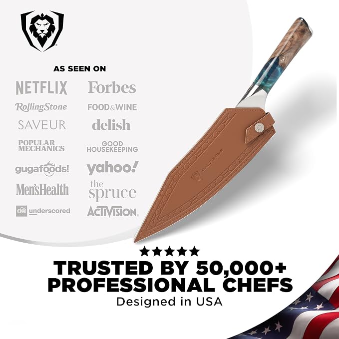 Dalstrong Chef Knife - 8 inch - Valhalla Series - Premium 9CR18MOV HC Steel - Celestial Resin & Wood Handle - Razor Sharp - Kitchen Cooking Chef's Knife - Leather Sheath