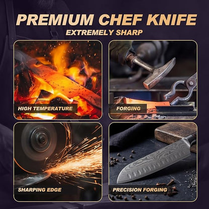 Kitchen Knife, High Carbon Stainless Steel Professional Sharp Chef Knife Set, Japanese Chefs Knives for Home Food Cooking Meat Cutting, Chopping Knife