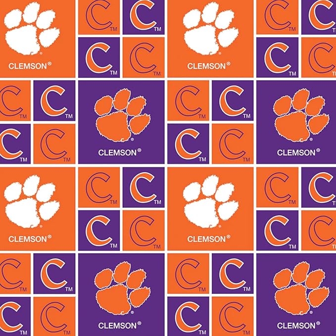 Clemson University Tigers Fabric – Officially Licensed Clemson University Cotton Quilting Fabric by Sykel Enterprises, Precut Yardage for Sewing & Crafts Geometric Block