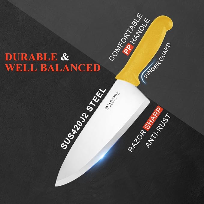 8 inch Japanese High Carbon Stainless Steel Chef Knife Set, Professional Extra Sharp Wide Cook Knife with Non-slip Ergonomic Handle, for Kitchen Home Restaurant
