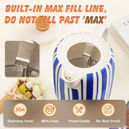 1.0-Liter Ceramic Electric Kettle, 1000W Rapid Boil, Tea Kettles Pot & Hot Water Boiler For Coffee & Tea, Teapot Auto Shut-Off, Boil-Dry Protection(A24)