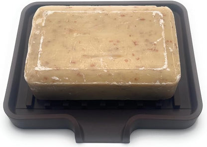 Silicone Soap Dish Tray and Sponge Holder with Drain Chute, Rectangular, Kitchen and Bathroom Sink Organizer (Dark Chocolate, 5.2"x4" (Set of 2), 7.2 Ounces)