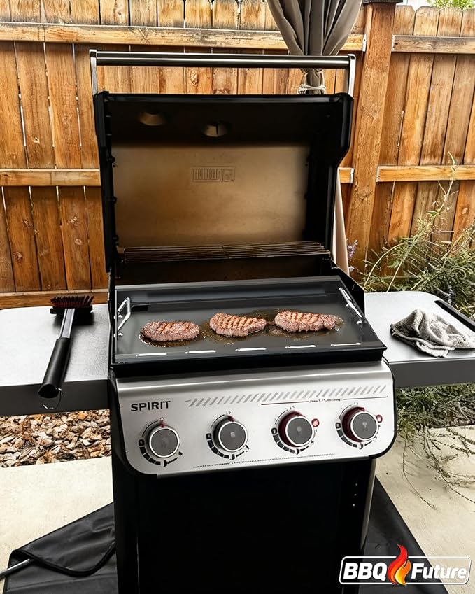 Full Size Griddle Insert with Handles for Weber Spirit 400 Series(2025 Models), Flat Top Grill Insert Replacement Parts for Weber Spirit E425 S425 E435 EP425 EP435(2025), Non-stick Carbon Steel, Black