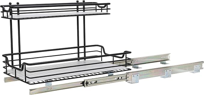 Household Essentials Matte Black Powder-Coated Steel Undersink Pull-Out Organizer with Plastic Accents