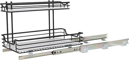 Household Essentials Matte Black Powder-Coated Steel Undersink Pull-Out Organizer with Plastic Accents