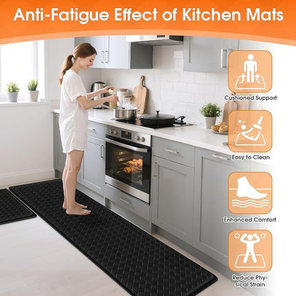 TranquilRelax 2-Piece Anti-Fatigue Kitchen Mats, Cushioned Non-Slip Waterproof Sink & Stove Floor Mats, Comfortable Standing Rug Set for Kitchen, Laundry & Entryway, Black