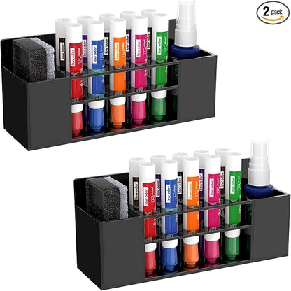 HBlife 2 Pcs Acrylic Magnetic Dry Erase Marker Holder for Whiteboard, Wall Mount 10 Slots Magnet Pen Pencil Holder for Fridge Refrigerator, Locker Organizer Accessories for Classroom Office, Black