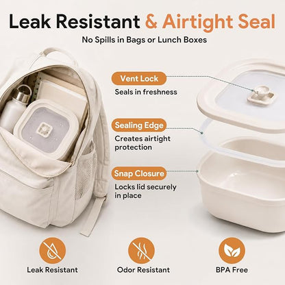 3 Pack Food Storage Containers with Easy-Open Vent Lids, Leak Resistant BPA-Free Meal Prep Containers, Microwave Freezer Dishwasher Safe, Stackable Food Containers,White, 17oz 34oz 51oz