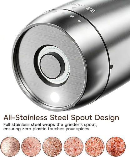 Electric Salt and Pepper Grinder Set - Automatic Stainless Steel Rechargeable Salt and Pepper Grinder Set with Storage Base, Large Capacity, LED Light & Adjustable Coarseness, Ideal Kitchen Gadget