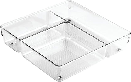InterDesign Linus Kitchen Drawer Organizer for Silverware, Spatulas, Gadgets - 9" x 9" x 2", Clear