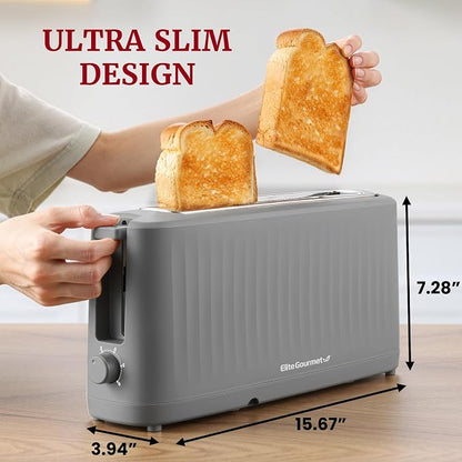 Elite Gourmet ECT2517G SLIMTOAST™ 2-Slice Long Slot Toaster, Cool-Touch Body, 6 Browning Shades, Extra-Wide 1.5" Slot for Artisan Bread, Bagels, Waffles & English Muffins, Grey