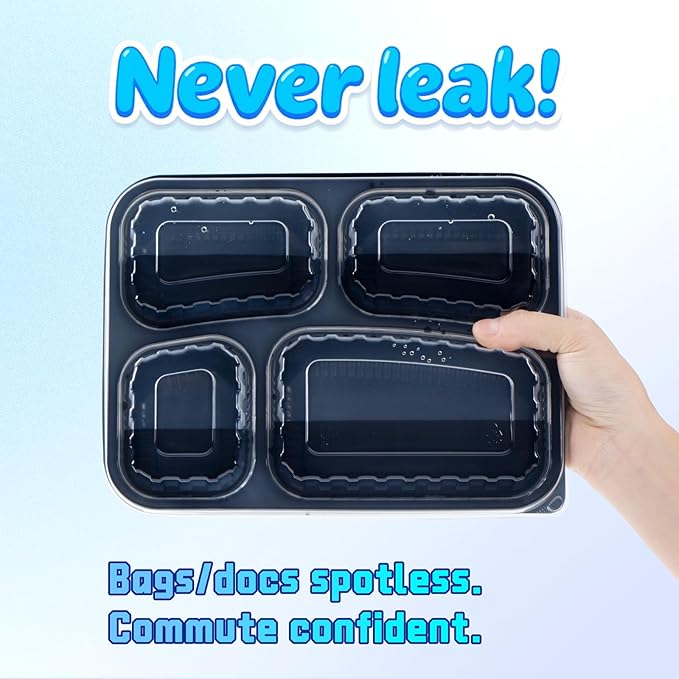 YANGRUI Meal Prep Containers 40 Pack 34 oz - Shrink-Wrapped No Pre-Wash | 4 Compartment Leak-Resistant Bento Box | BPA Free Shatterproof PP | Microwave Safe To-Go Food Storage for Leftovers & Parties