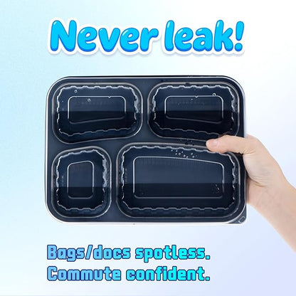 YANGRUI Meal Prep Containers 40 Pack 34 oz - Shrink-Wrapped No Pre-Wash | 4 Compartment Leak-Resistant Bento Box | BPA Free Shatterproof PP | Microwave Safe To-Go Food Storage for Leftovers & Parties