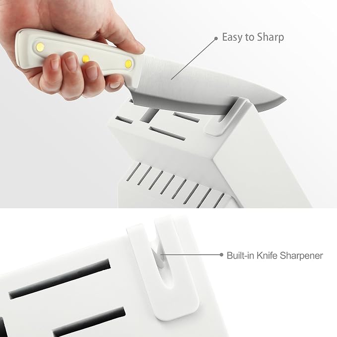 McCook® Knife Sets, White High Carbon Stainless Steel Kitchen Knife Sets with with Built-in Sharpener, 26-Piece Razor-Sharp Kitchen Knives with Ergonomic Handles, Elegant Box for Gift, White