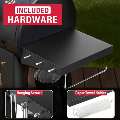Utheer Grill Side Shelf for Pit Boss Lexington 540, Lexington 500 Onyx, PB440D2, PB440FB1 Wood Pellet Grills, Heavy Duty BBQ Prep Station with Paper Towel Holder & Tool Hooks