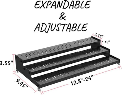 Step Can Organizer, Metal Tiered Spice Rack for Kitchen Counter, 3-Tier Storage Shelf for Canned Food （2Packs/Black/With holes