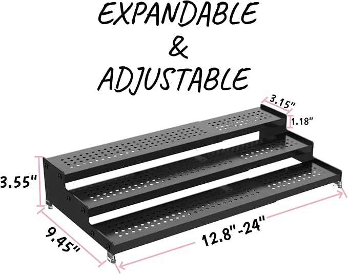 Step Can Organizer, Metal 3-Tier Spice Rack for Kitchen Counter, Storage Shelf for Canned Food, 1 Pack, Black, with Holes