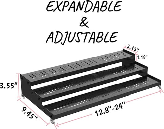Step Can Organizer, Metal 3-Tier Spice Rack for Kitchen Counter, Storage Shelf for Canned Food, 1 Pack, Black, with Holes