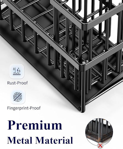 Kitsure Sponge Holder for Kitchen Sink - Rustproof Stainless Steel Sink Caddy Organization and Storage Essentials with High Brush Holder, Home Decor Accessories, 7.9" x 3.7" x 6.2", Black