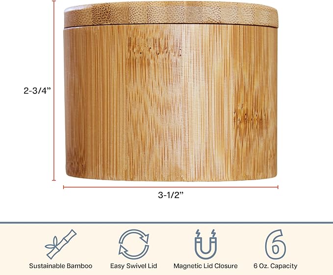 Totally Bamboo Salt Cellar with Swivel Lid - Wooden Salt Container, Bamboo Spice Box for Kitchen Countertop, Magnetic Closure, 6 Oz