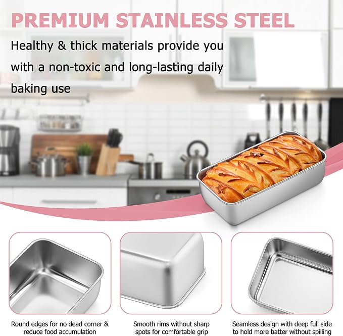 TeamFar Loaf Pans for Baking, 9 × 5 Inch Stainless Steel Loaf Bread Pans Tins for Homemade Bread/Brownies, Healthy & Sturdy, Oven & Dishwasher Safe - Set of 6