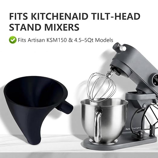 Flour Funnel Compatible for KitchenAid Mixer, Easy Pour No-Mess Attachment, Anti-Splash Attachment for Tilt-Head Stand Mixer 4.5 & 5 Quart (KSM150), Dishwasher Safe Baking Tool