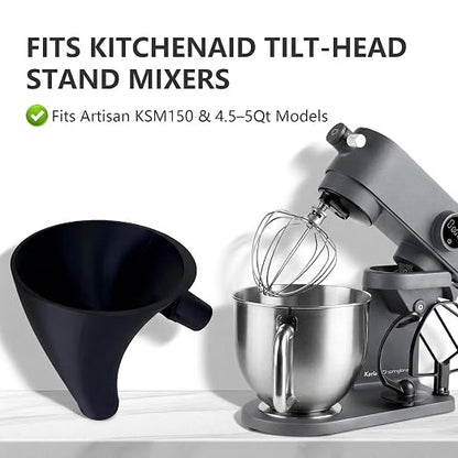 Flour Funnel Compatible for KitchenAid Mixer, Easy Pour No-Mess Attachment, Anti-Splash Attachment for Tilt-Head Stand Mixer 4.5 & 5 Quart (KSM150), Dishwasher Safe Baking Tool