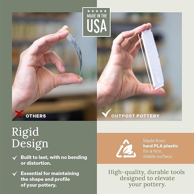 OUTPOST POTTERY Profile Ribs - Precision Pottery Rib Tools Made W/Durable PLA for Consistent Shapes, Floating Designs & Accurate Craft - Texture & Trimming Tools (Good Foot Bundle)