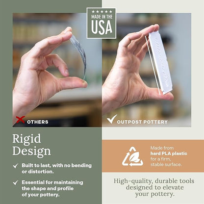 OUTPOST POTTERY Profile Ribs - Precision Pottery Rib Tools Made W/Durable PLA for Consistent Shapes, Floating Designs & Accurate Craft - Texture & Trimming Tools (Good Foot Bundle)