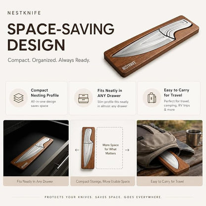 NestKnife Magnetic Kitchen Knife Set - 4 Piece VG10 High Carbon Stainless Steel Kitchen Knives with Patented Space-Saving Nesting Design & Magnetic Block - Ultra Sharp Professional Chef Knife Set