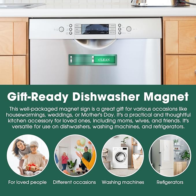 Dishwasher Magnet – Red & Green Clean Dirty Sign, 304 Stainless Steel with Adhesive Tape, Easy Slide for Kitchen Decor & Home Organization Gift (S106)