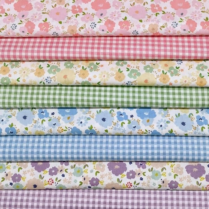 7 pcs 20" x 20" Cotton Fabric DIY Making Supplies Quilting Patchwork Fabric Fat Quarter Bundles DIY for Quilting Cotton Patchwork Cushions (Flowers Square, 18" x 22")
