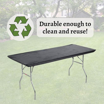 Kwik-Covers 8' Rectangle Plastic Table Covers 30" x 96", Bundle of 5 (Black)