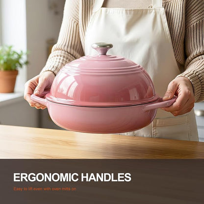 Overmont 6QT Enameled Cast Iron Bread Oven — Taller Body for Even Baking, Durable & Easy-to-Clean, Includes Dome Lid, Cotton Potholders & Cookbook, Perfect for Home Bakers & Sourdough Enthusiasts
