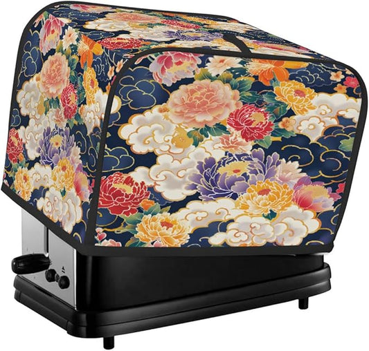 Flower Japanese Art Toaster Cover 4 Slice Wide Slot Washable Kitchen Appliance Covers Fingerprint Bread Machine Dust Cover Small Toaster Oven Accessories Covers Bread Maker Bag Women Gift