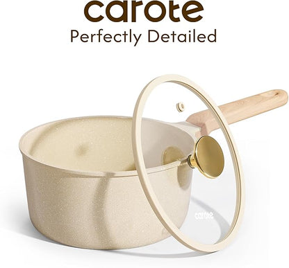 CAROTE 1.5Qt & 2.5Qt Sauce Pan Sets with Lid Ceramic Nonstick Pot Set Non Toxic Saucepan with Stay-cool Handle Small Kitchen Cooking Pots, Easy to Clean, Induction Comptable, PFOA FREE