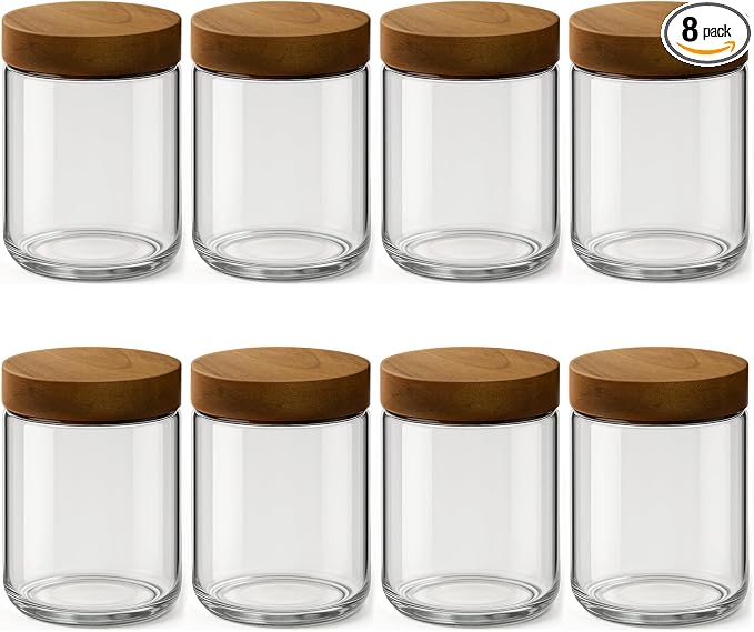 8 Pack 16oz and 10oz Overnight Oats Containers with Lids, Glass Mason Jars with Acacia Wood Airtight Lids, Wide Mouth Meal Prep Storage Jars for Yogurt, Chia Pudding, Salad, Snacks, Spice