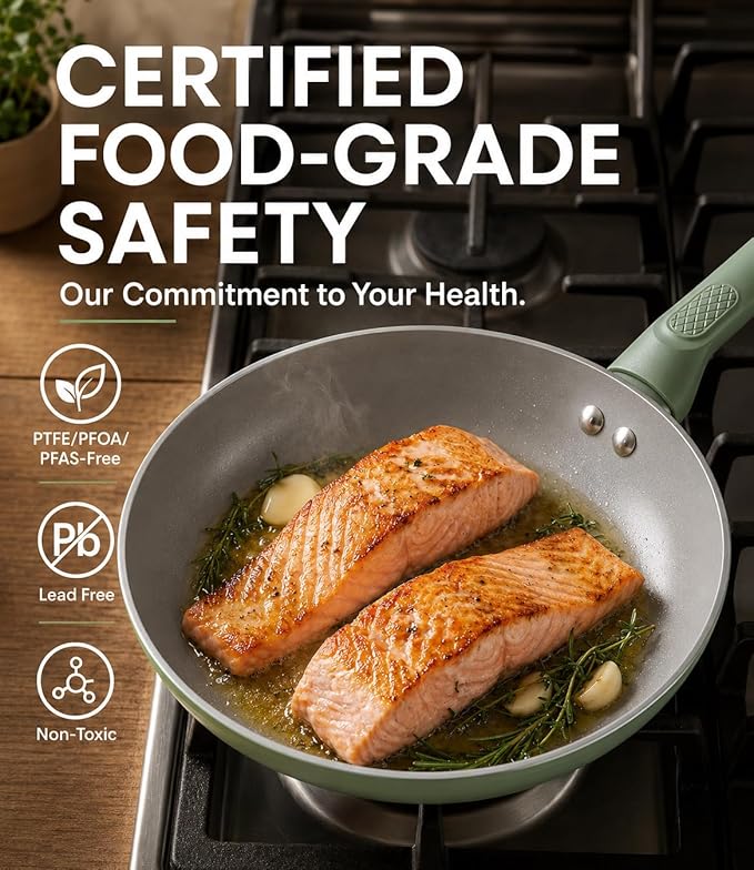 USELUCK Non Stick Frying Pan Skillet,Egg Pan,Omelet Pan,PFOA Free,8 Inch Ceramic frying pan,Induction with all cooktops,non-slip grip.Green