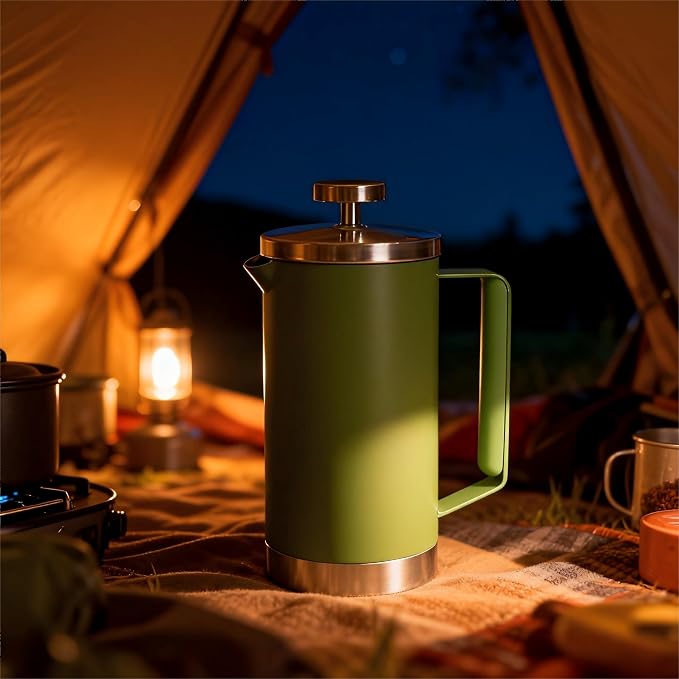 Stainless Steel French Press Coffee Maker 21OZ, 600ml Coffee Press Tea Press for Personal, Office, Travel,Camping (Green, 1-3 Cups)