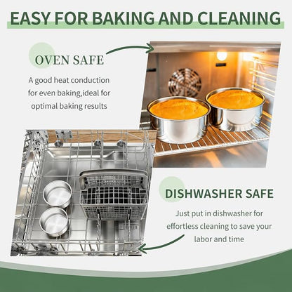 TeamFar 5 Inch Cake Pan Set of 2, Stainless Steel Small Layer Cake Baking Pans Tins, Round Bakeware for Birthday Wedding Party, Non-Toxic & Healthy, Mirror Finish & Dishwasher Safe