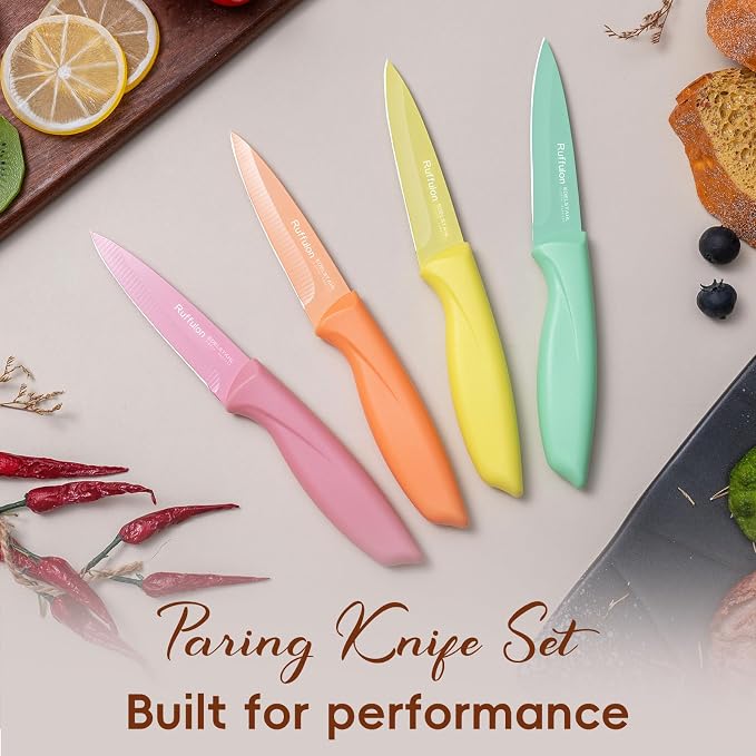 Paring Knife Set, 4PCS Stainless Steel Paring Knife Set, Ultra Sharp Fruit and Vegetable Knives, 3.5-Inch Kitchen Knives, Razor-Sharp Knife，Ergonomic Handle Design, Coloured