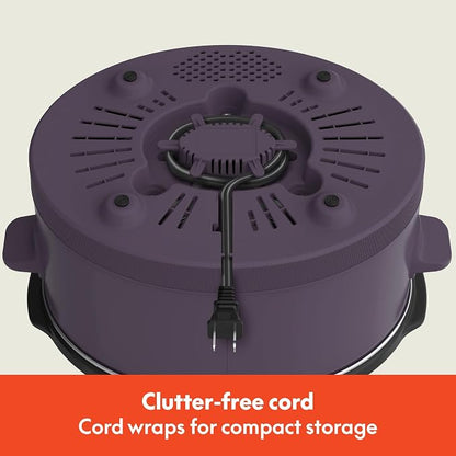 bella 6.0 Qt Manual Slow Cooker, Ceramic Nonstick Coating, 3 Temperature Settings, Dishwasher Safe Stoneware Pot and Tempered Glass Lid, Cool Touch Handles & Tangle Free Cord Wrap, Plum